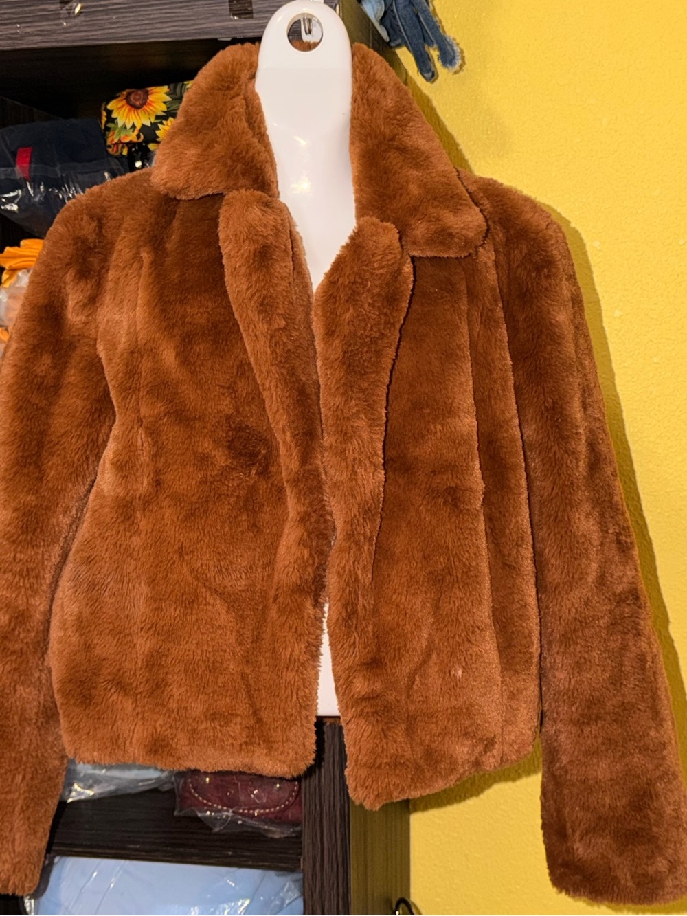 GB girls Plush Teddy Jacket in Warm Brown